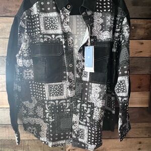 Unisex Black and White Paisley Button-Up Shirt